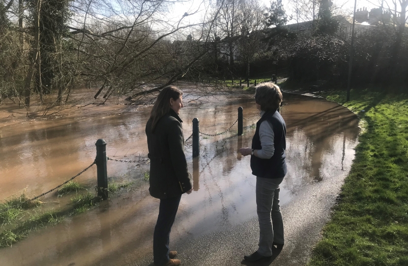 Theo Clarke MP visiting flooding at the River Sow in Stafford.