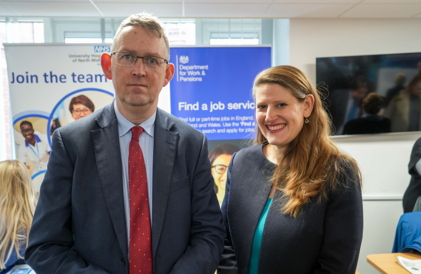 Theo Clarke MP and Pensions Minister Paul Maynard attending the Stafford Jobs Fair 