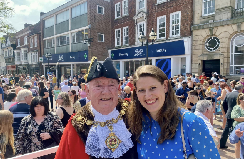 Theo Clarke MP photographed with Frank James, the newly-installed Mayor of Stafford