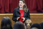 Theo Clarke MP addressing Stafford Grammar School pupils