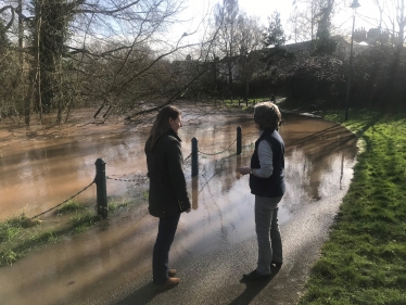 Theo Clarke MP visiting flooding at the River Sow in Stafford.