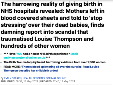 Daily Mail birth trauma headline