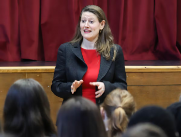 Theo Clarke MP addressing Stafford Grammar School pupils