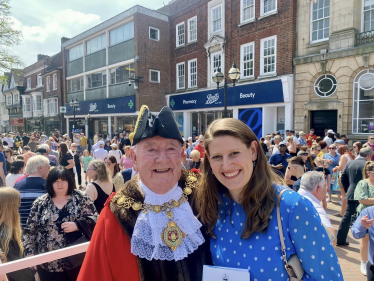 Theo Clarke MP photographed with Frank James, the newly-installed Mayor of Stafford